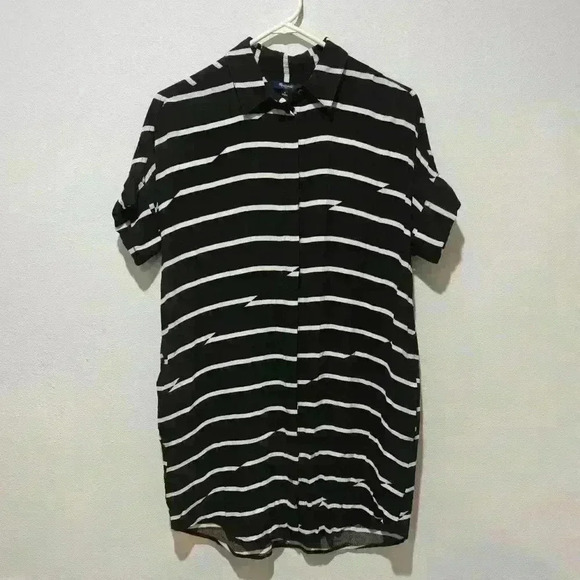 Dress Small Courier Break Stripe Black White Pockets Button Down - Picture 3 of 14